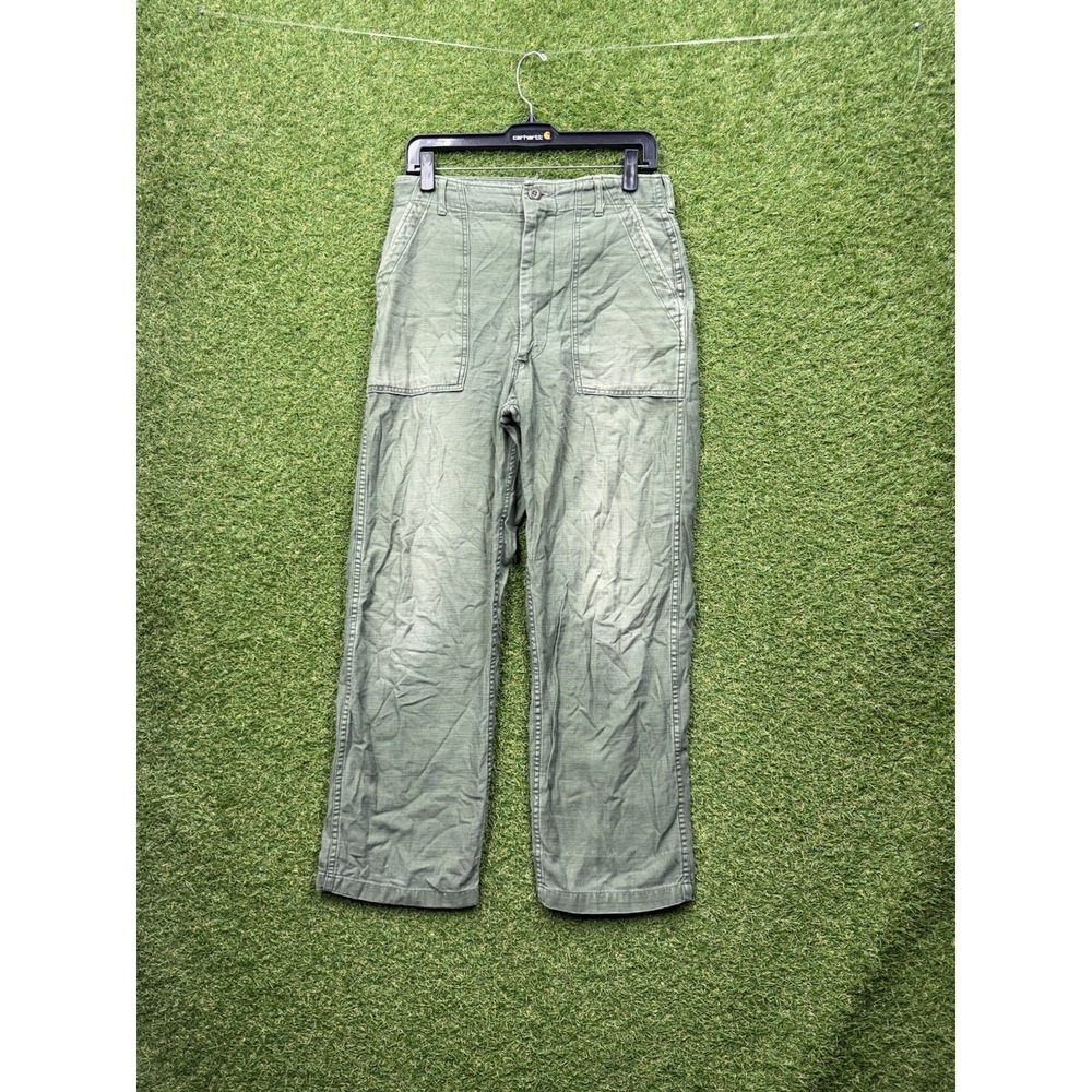 Vintage Vietnam War OG 107 Pants Mens 32x31 Baker Fatigue Sateen 60s Green